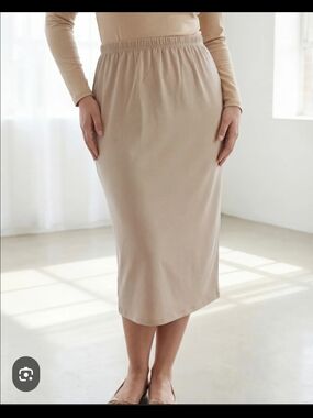Women's Beige Elastic-Waist Midi Skirt